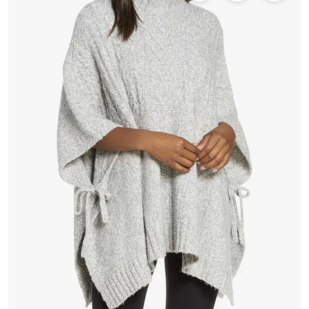 NEW UGG Australia W Joanna Poncho Sweater Gray Half Turtleneck Cable Knit K